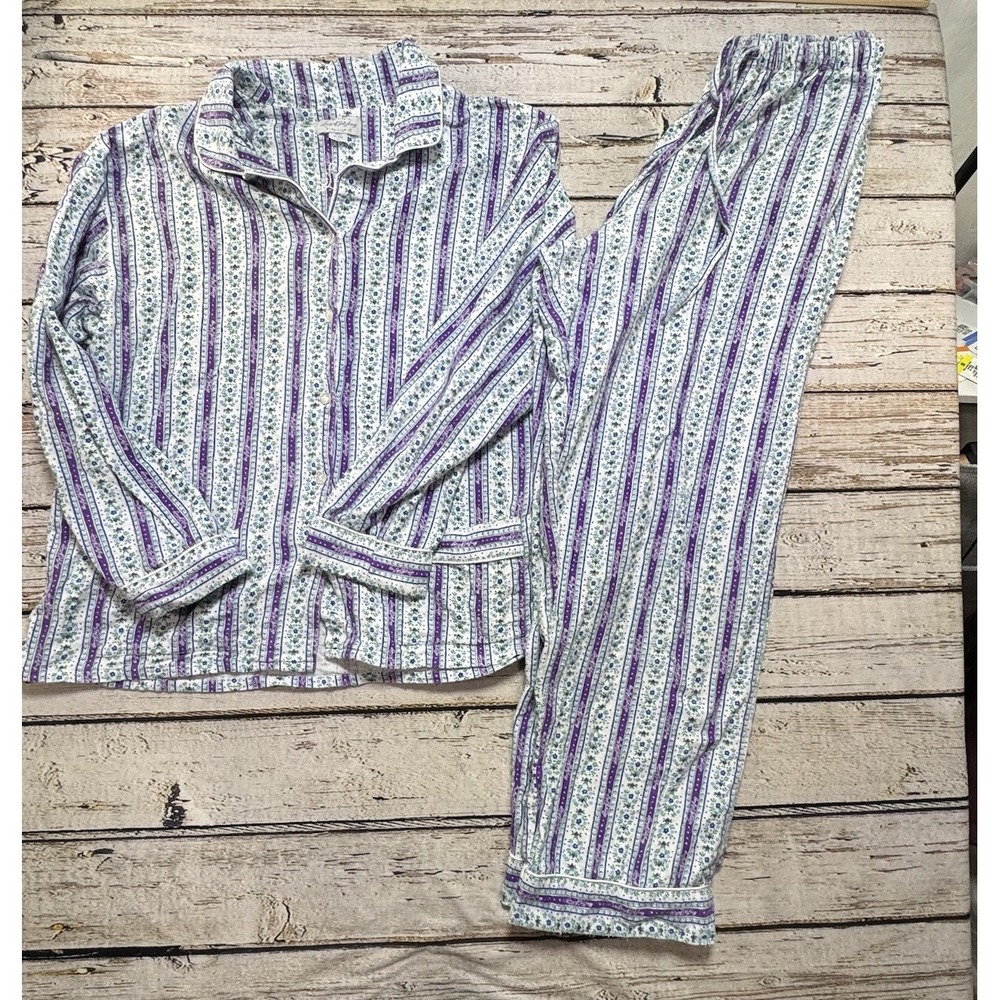 Lanz of Salzburg Classic Cotton Flannel Tyrolean Pajama Set Purple Top Pants M